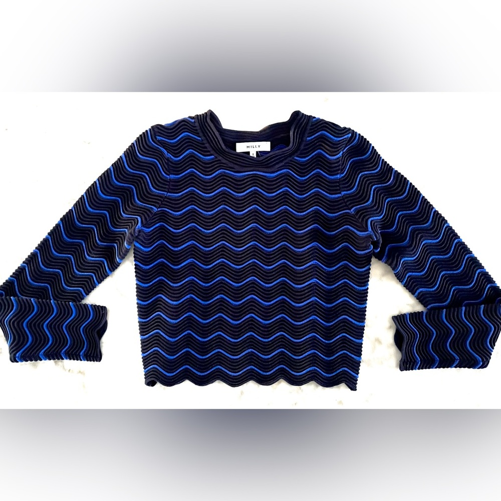 Milly Textured Blue Wave Long Sleeve Top